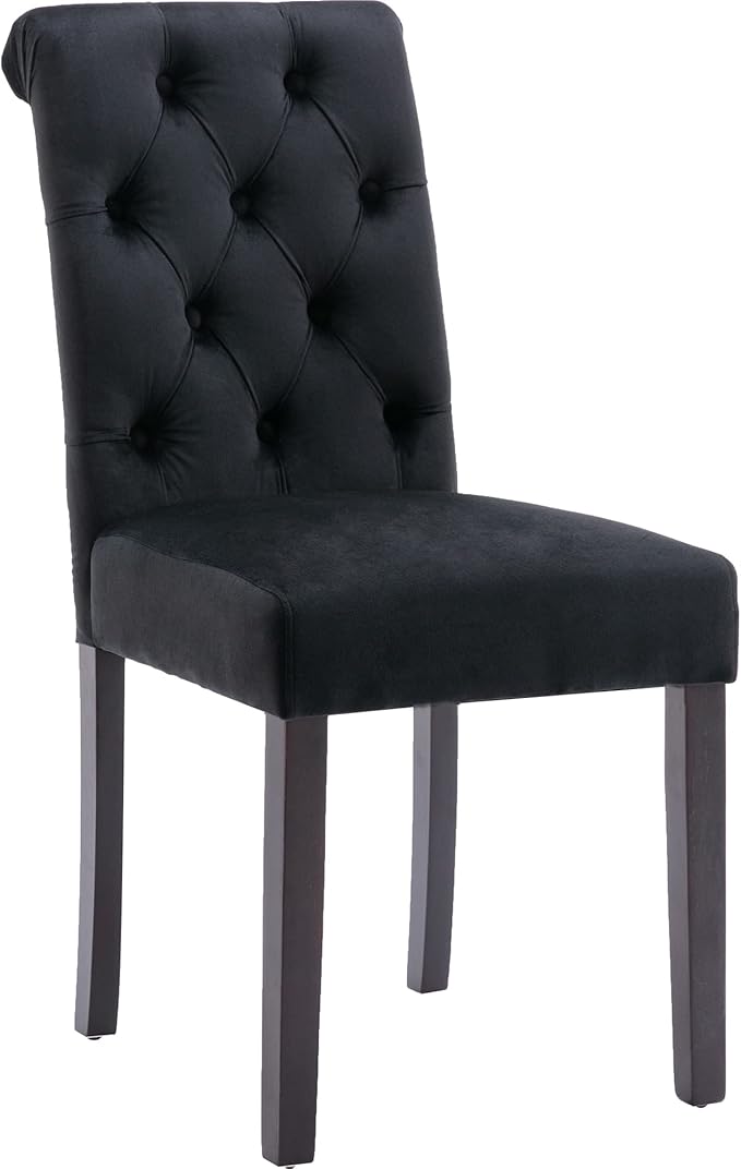 Velvet Dining Chairs Set of 4 Upholstered Dining Room Chairs Modern Tufted Accent Chairs Wooden Parsons Side Chairs for Home Kitchen Resturant, Black