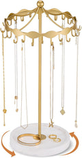 Lolalet Rotating Necklace Holder Stand with Metal Hooks, Spinning Display Carousels, Freestanding Organizer Hanger, for Long Necklaces Chains -Gold