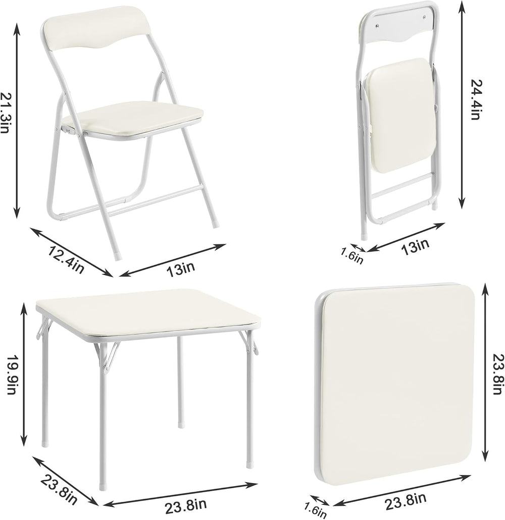 VECELO 5 Piece 24" Card Table and Chair Set, Square Padded Top, Beige