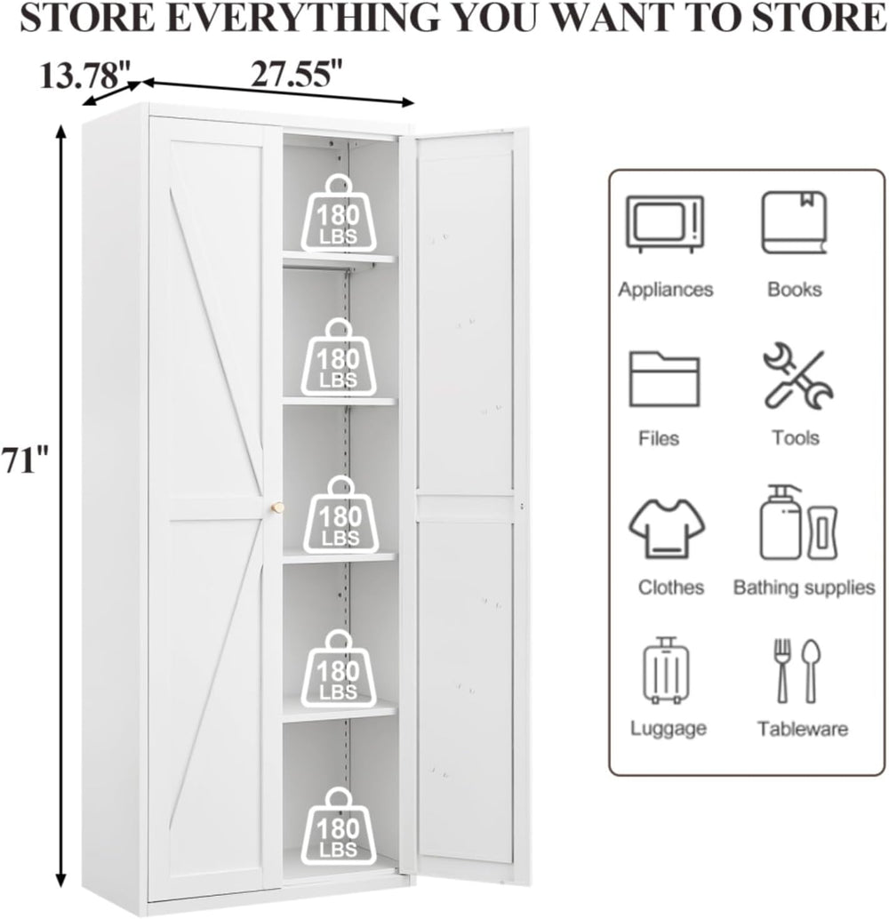 Extra Tall 2-Door Metal Storage Cabinet, 71-Inch Pantry Cabinet with Adjustab...