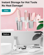 Hair Tool Organizer, Hair Dryer Holder with Heatproof Steel Cups, Acrylic Vanity Organizer for Curling Iron, Flat Iron & Hair Brushes, Perfect for Bathroom (White, Oversized)