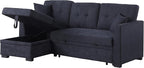 L Shaped Sectional Sleeper Sofa Couch with Pull Out Bed ,3 Seater Convertible Sectional Sofabed W/Reversible Chaise & Tufted Back Cushion ,Reversible Pullout Sofa Couch Bed for Living Room Office