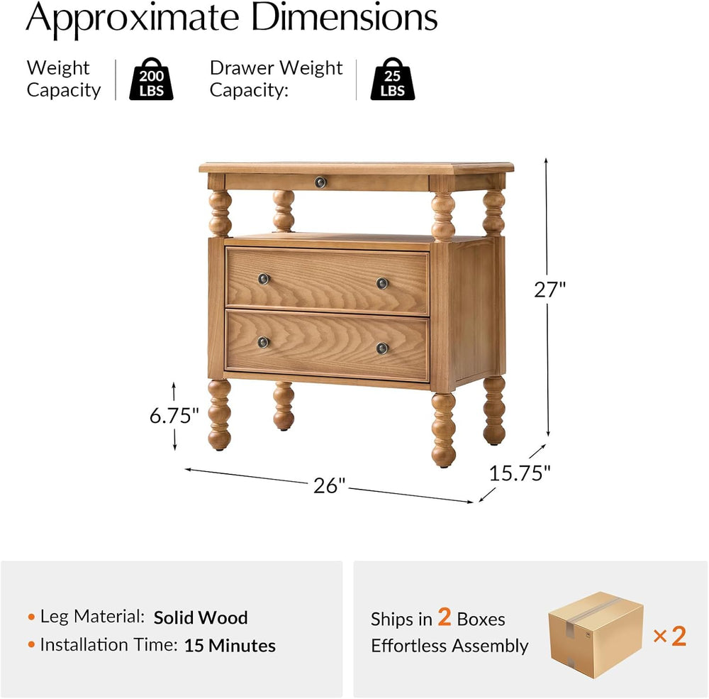 HULALA HOME 26" End Tables Set of 2 with Charging Station, Transitional ...