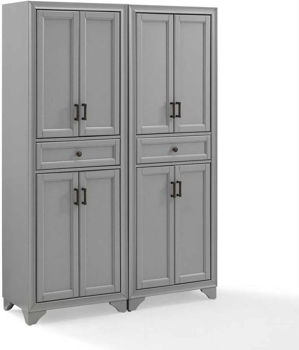 HomeStock Pantry Cabinet Set - 2 Piece Modular Kitchen Storage - Distressed Gray