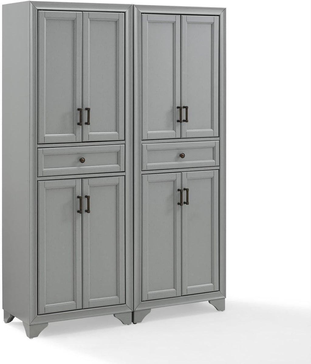 HomeStock Pantry Cabinet Set - 2 Piece Modular Kitchen Storage - Distressed Gray