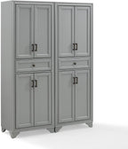 HomeStock Pantry Cabinet Set - 2 Piece Modular Kitchen Storage - Distressed Gray