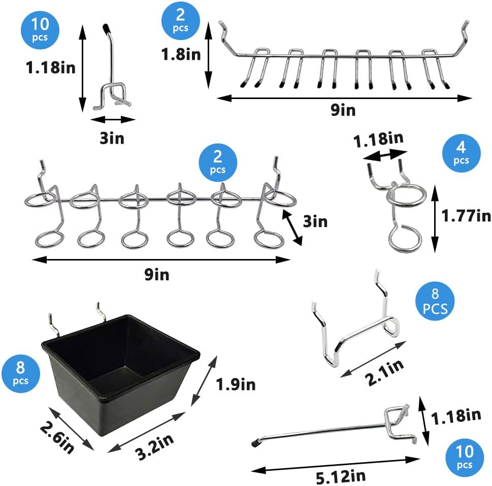258PCS Pegboard Hooks, Pegboard Accessories Organizer Kit, Pegboard Set for Tools,1/8 and 1/4 inch Pegboard Hooks Assortment, Peg Board Hooks, Peg Board Bins, Peg Locks