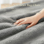 Faux Rabbit Fur Bean Bag Chair Cover Only (No Filler), Stuffed Animal Storage Bean Bag Cover, Ultra‑Soft, Washable, Zippered, Non‑Slip Bottom, Handle,Living Room Furniture for Adults Grey