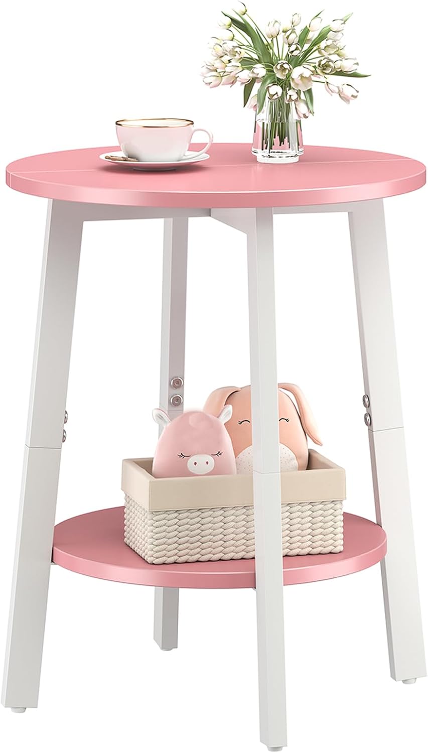 sthmec Side Table, Small Round End Table with Storage Shelf for Small Space, ...