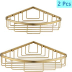 [2 Pack Bathroom Corner Shower Caddy Shelf Organizer, SUS304 Stainless Steel Heavy Duty Rust-Proof Shelf Holder, Wall Mounted Storage Rack for Bathroom Kitchen, Brushed Gold