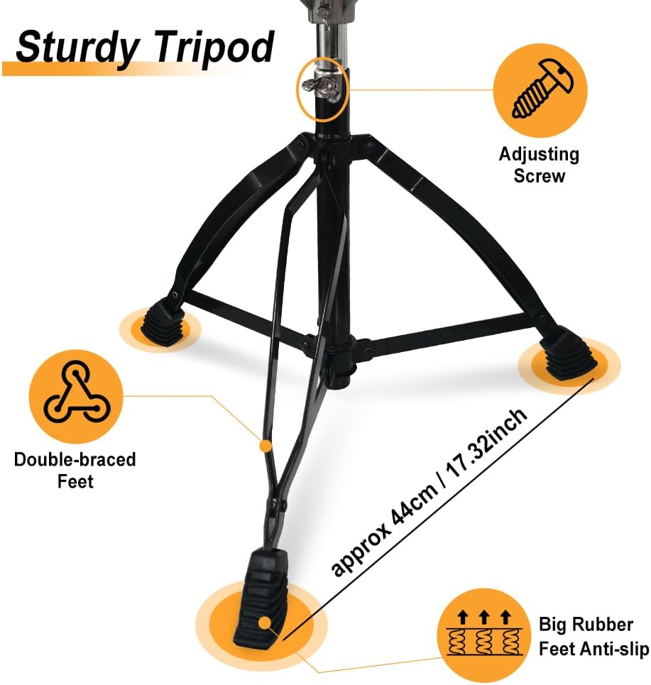 Drum Throne Seat Adjustable-Height with Padded Seat Double-Braced Legs Non-Sl...