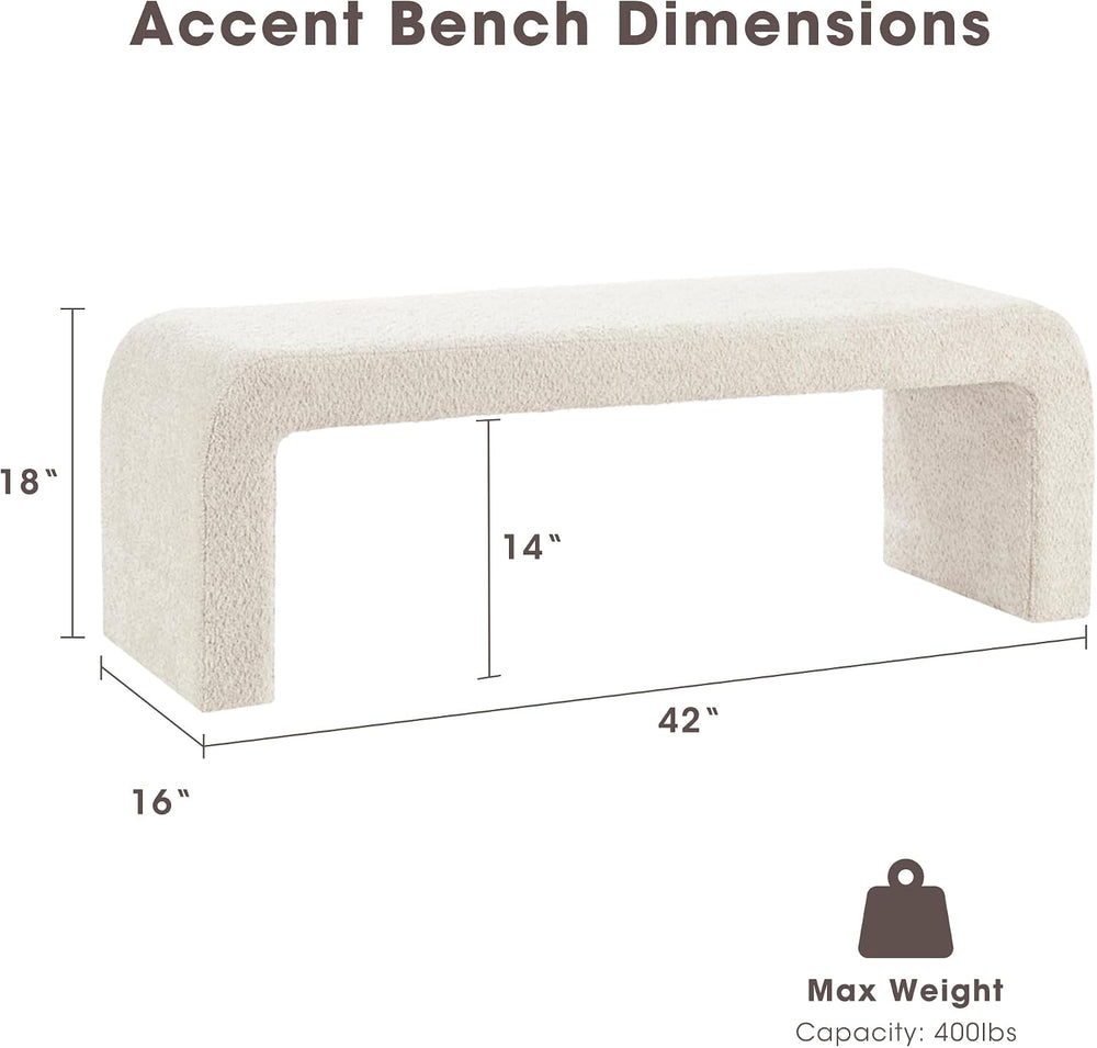 Ink+Ivy Steve Entryway Accent Bench Padded, Cozy Plush Boucle Upholstered Ben...