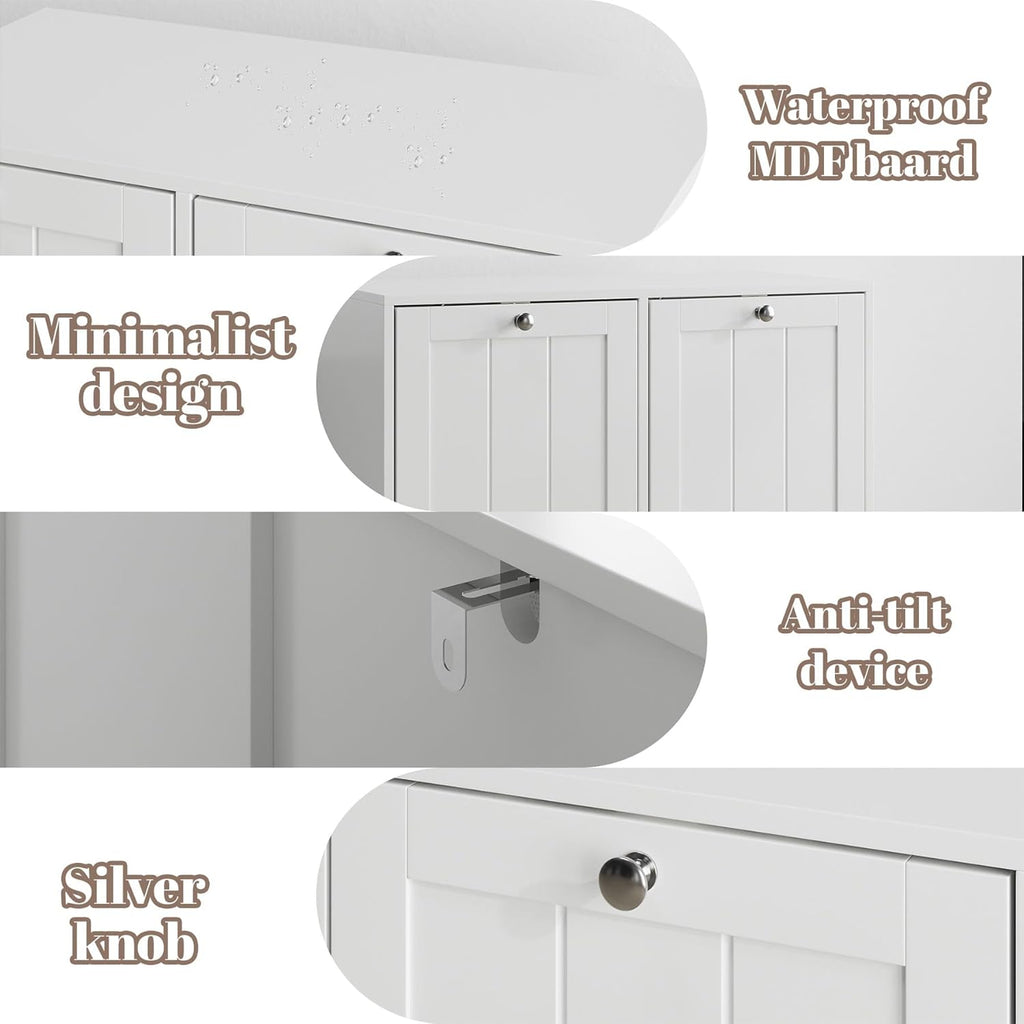Double Tilt Out Laundry Hamper Cabinet with 2 Baskets, Laundry Cabinet, White, 12.99" D×25.98" W×26.81" H, 2 × 5.9 Gallon