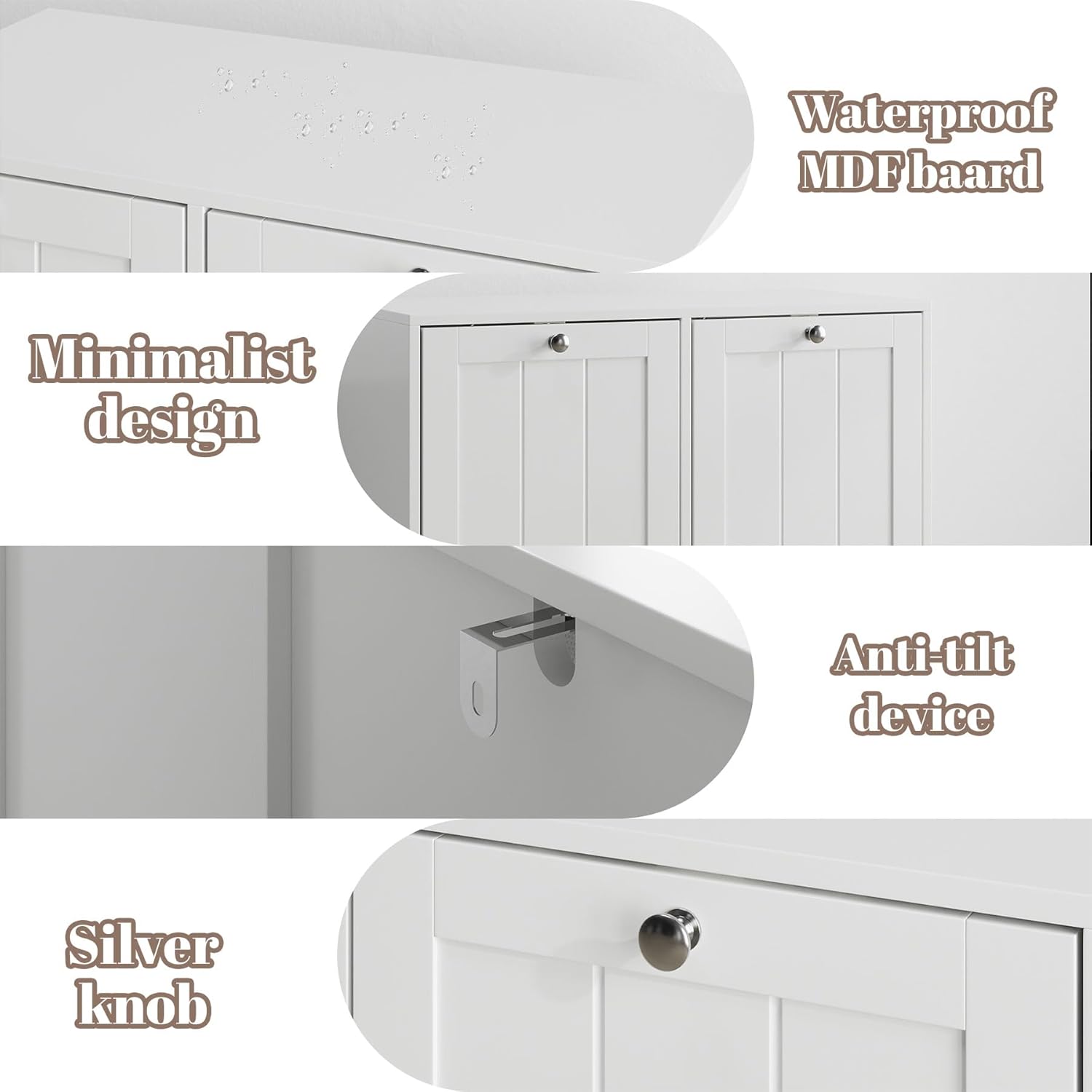Double Tilt Out Laundry Hamper Cabinet with 2 Baskets, Laundry Cabinet, White, 12.99" D×25.98" W×26.81" H, 2 × 5.9 Gallon