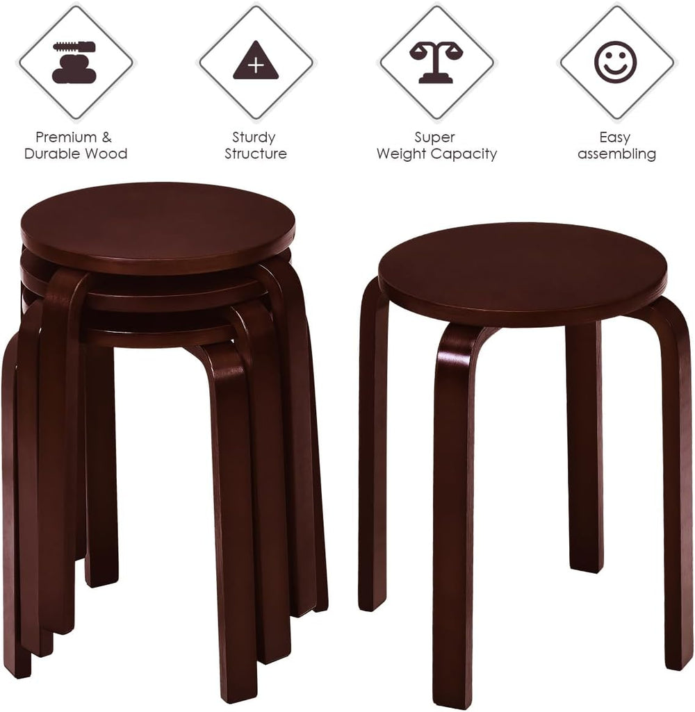 COSTWAY Stackable Bentwood Stools Set of 4, 18in Backless Round Chairs
