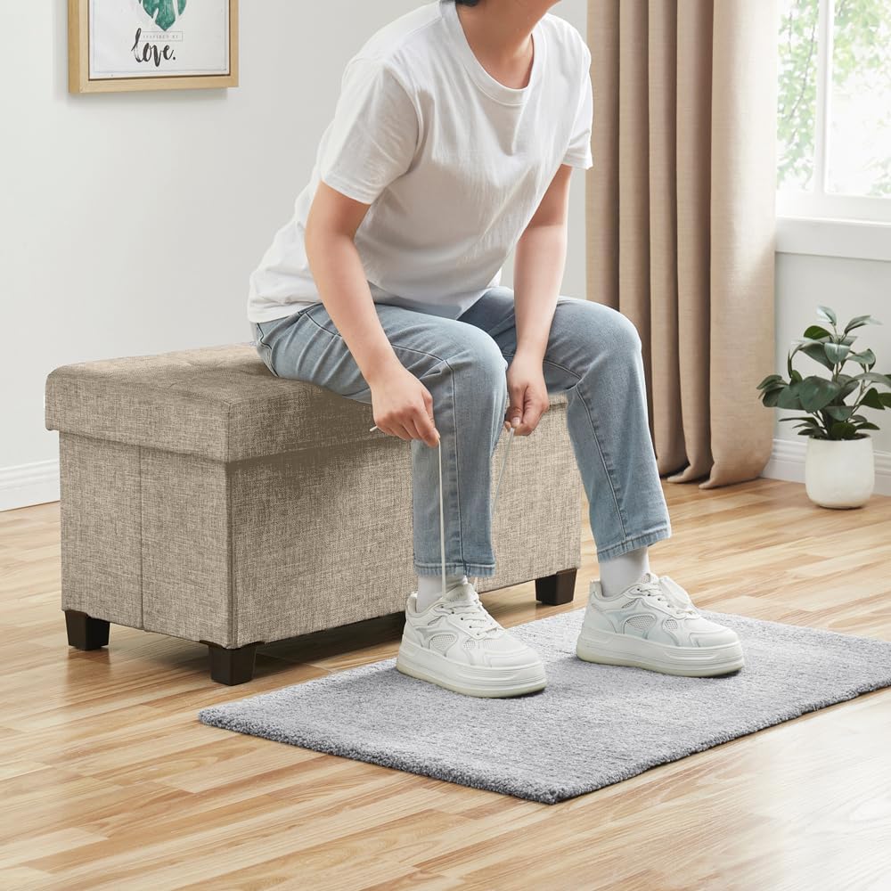 Ornavo Home 30" Large Storage Ottoman Bench with Legs, Taupe | Foot Rest...