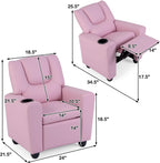 Costzon Kids Recliner Chair with Cup Holder, Toddler Room Furniture Children Armrest Sofa w/Headrest & Footrest for Girls Boys Baby Bedroom, PU Leather Couch (Pink)