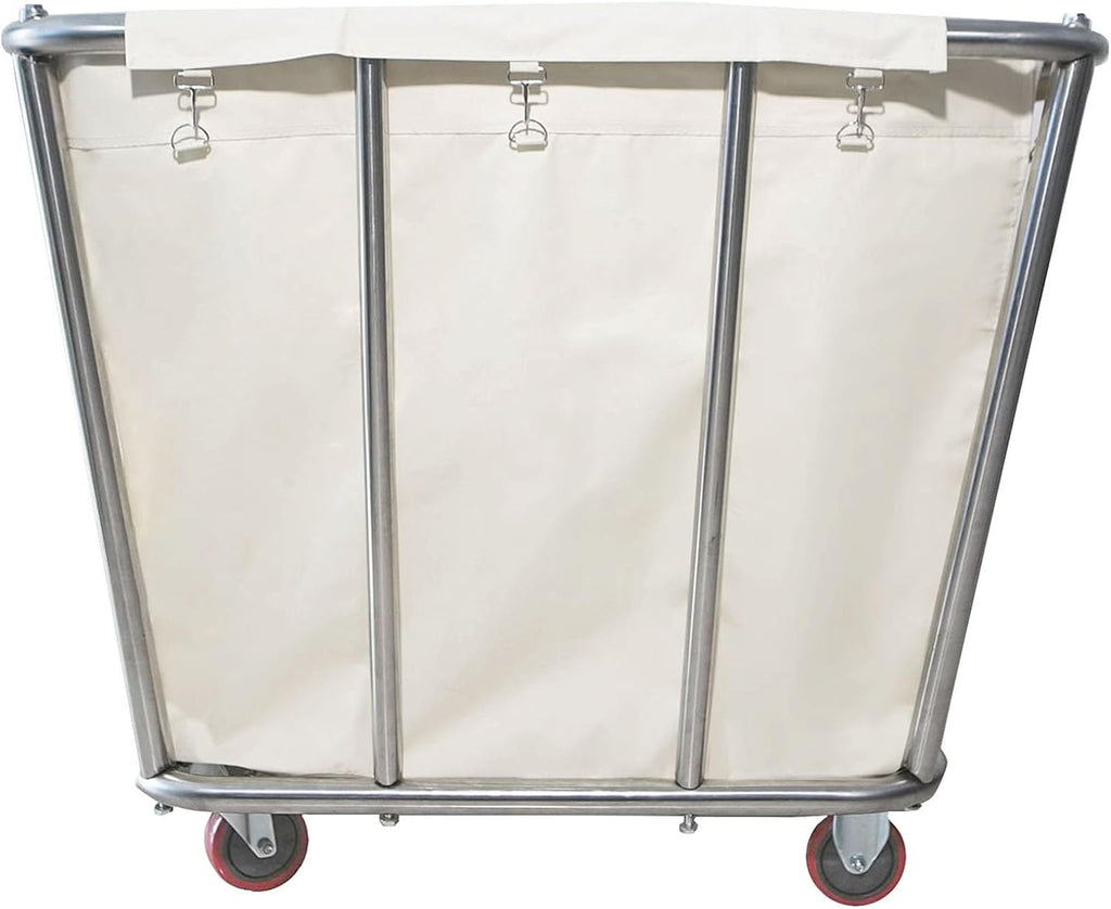 10 Bushel Laundry Cart with Wheels,Heavy Duty Industrial Rolling Commercial Home Beige Large Rolling Storage Laundry Basket, Stainless Steel Laundry Hamper Service Cart,260LBS Load
