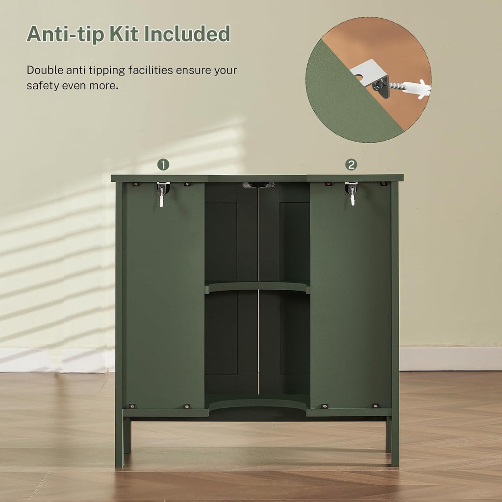 TEENFON Pedestal Sink Storage Cabinet, Under Sink Cabinet with 2 Doors & Shelf, Under Bathroom Sink Cabinet, Pedestal Sink Storage for Bathroom, Green