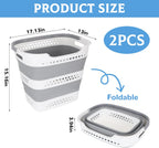 2 Pcs Collapsible Laundry Baskets for Dirty Clothes, 43L Plastic Laundry Hamper for Dorm Bedroom, Space Saving Pop-Up Laundry Hamper Container, Durable Foldable Laundry Basket with Handles (Grey)