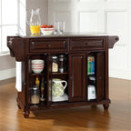 Pemberly Row Modern Wood Kitchen Island in Mahogany/Silver