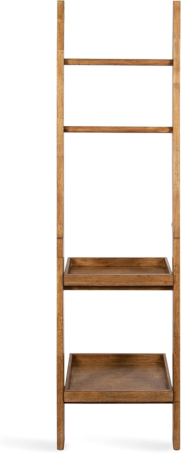 Kate and Laurel Lowry Farmhouse Wood Ladder Shelf; 18 x 14 x 58; Natural Wood; Decorative Modern Leaning Shelf for Storage and Display