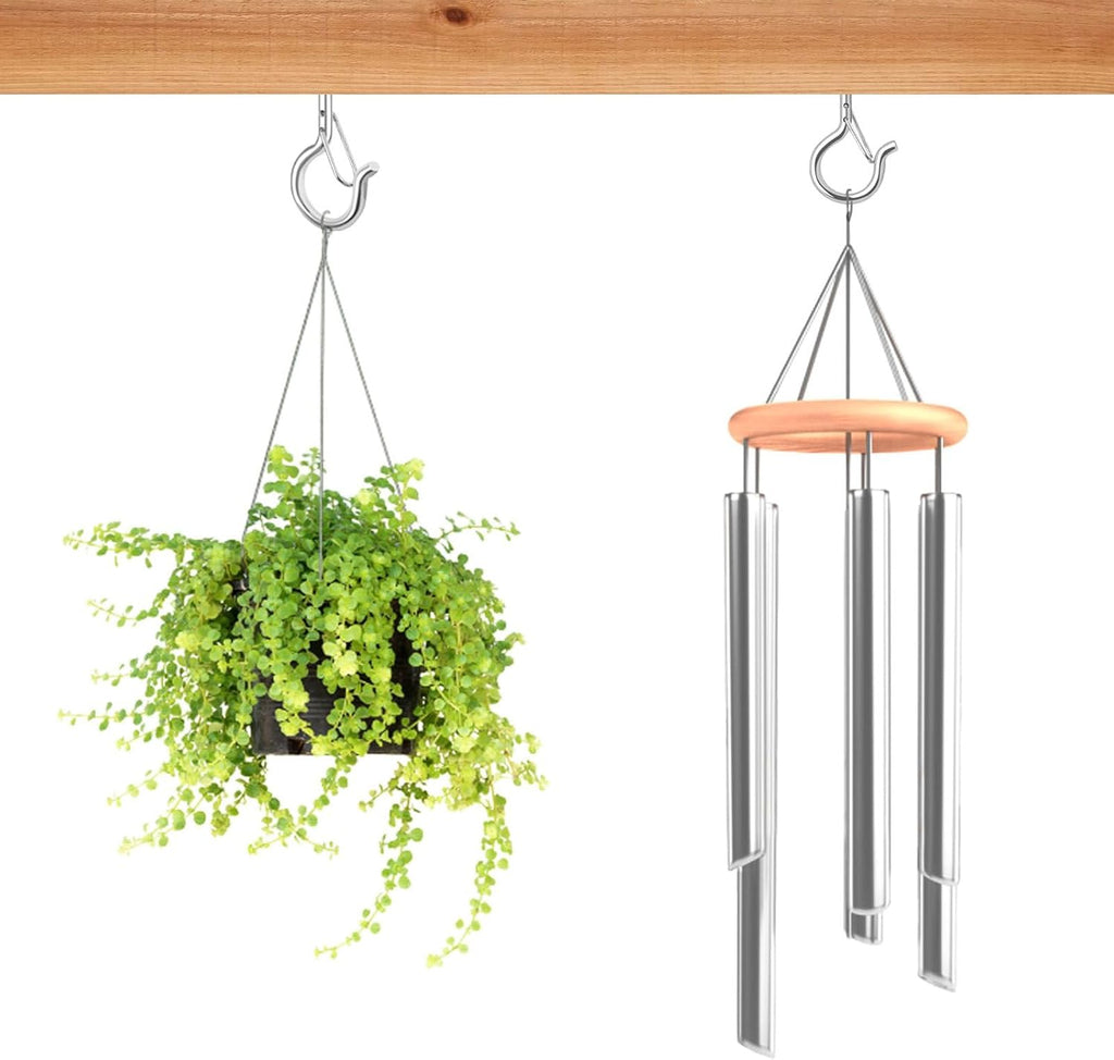 48 PCS Q-Hanger Hooks, Screw Hooks for Outdoor String Lights, Safety Buckle Design Cup Eye Hook for Hanging Christmas Lights, Plants, Mounted on Wall Ceiling, Include 1 Wing Nut Driver, Silver