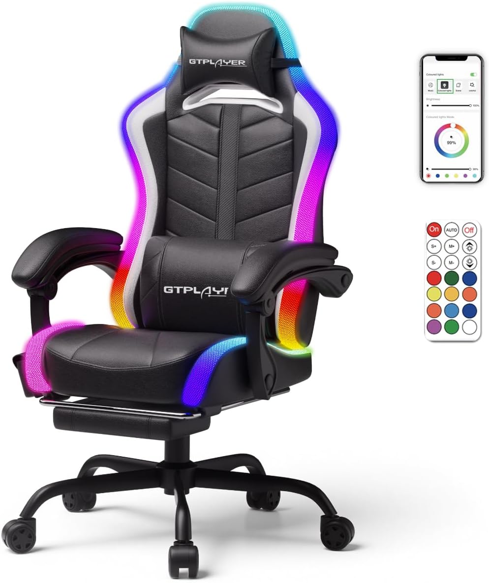 GTPLAYER Gaming Chair, Computer Chair with RGB LED Lights, High Back Ergonomi...