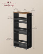 VASAGLE 4-Tier Slide-Out Storage Cart, Slim Kitchen Cart for Small Spaces, with Wheels, Handle, Bathroom, Laundry Room, 7.9 x 17 x 34.1 Inches, Ebony Black and Rustic Brown ULRC051K02