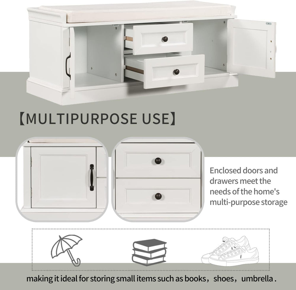 GDFStudio Jasd 42.50" Storage Bench with 2 Drawers and 2 Cabinets, Shoe ...