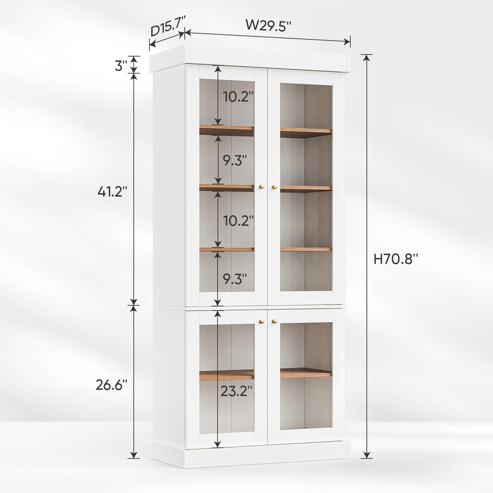 70.8" Tall Farmhouse Modular Kitchen Pantry Cabinet with Glass Doors &am...