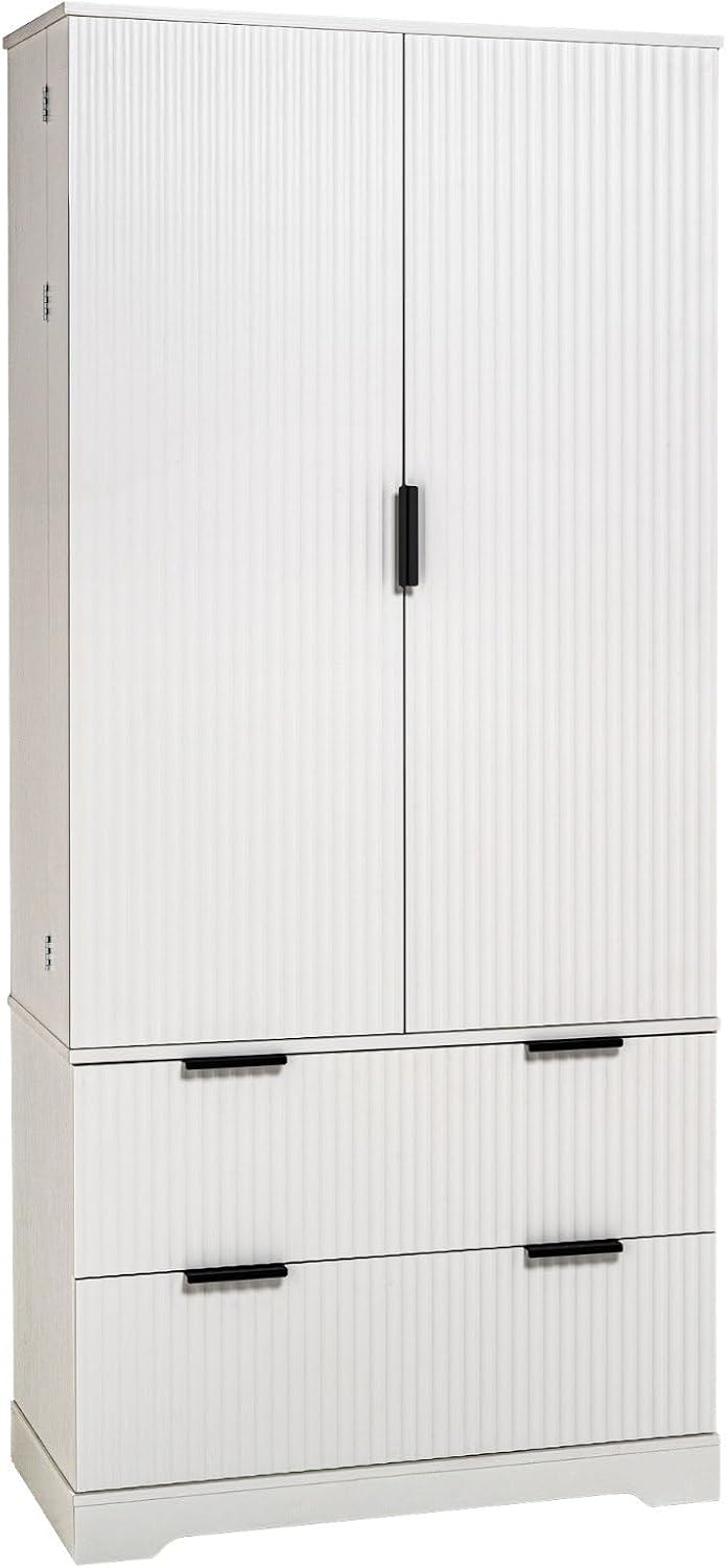 72" Fluted Kitchen Pantry Cabinet, Modern Storage Organizer with 2 Spaci...
