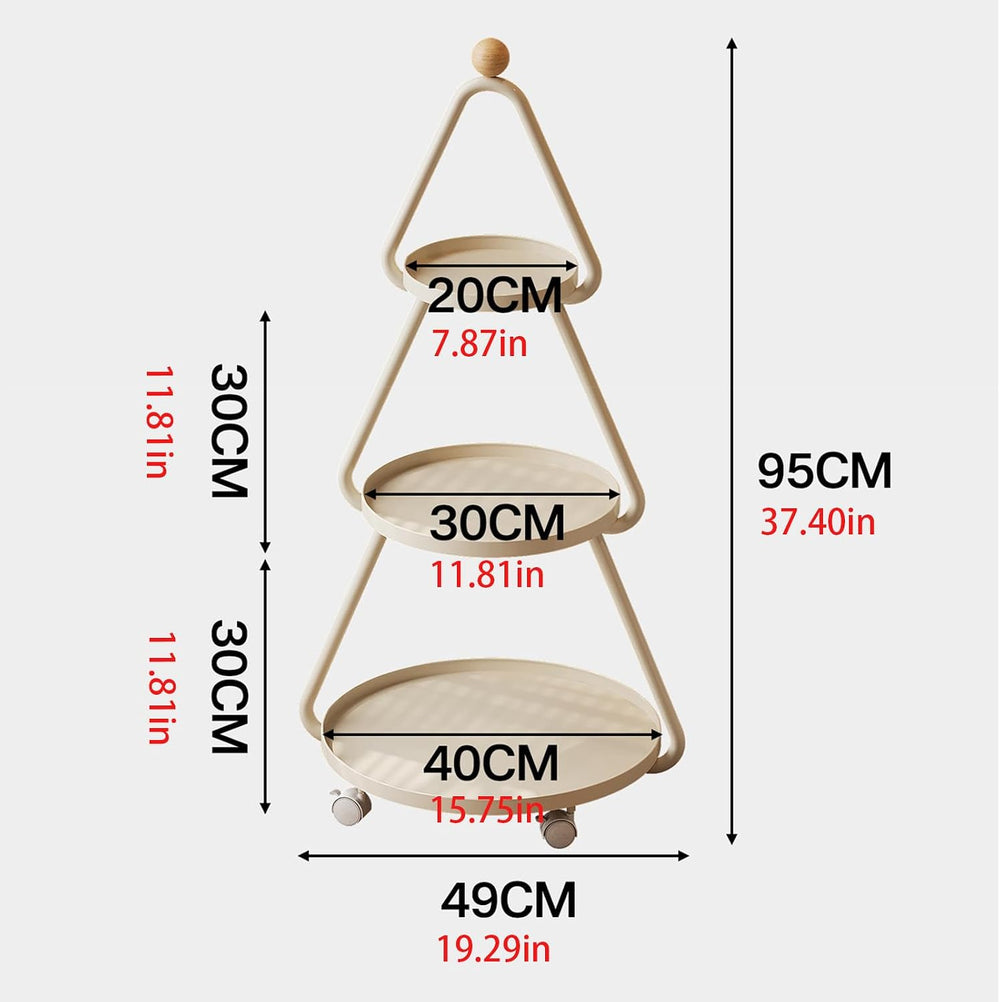 Tree-Shaped Side Table Metal 3-Tier End Table with Rolling Wheels Couch Table...
