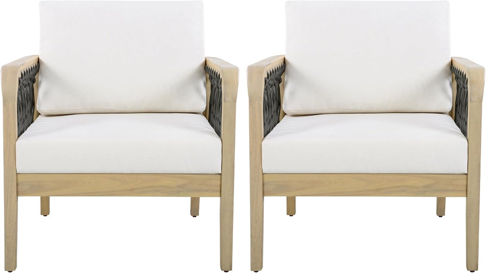 Outdoor Acacia Wood Club Chair with Handwoven Rope, Weather-Resistant, Set of...