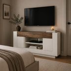 OKD 55" TV Stand for 65" TV, Thick Block Media Console, Antique White | Open Storage, Side Cabinets, Soft Close Door, Cable Management, Modern Entertainment Center for Living Room, Bedroom