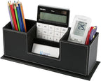 KINGFOM Office Supplies Desk Organizer PU Leather Storage Box 4 Divided Compartments for Pen Business Card Remote Control Mobile Phone Cosmetics Collection Holder (Black)