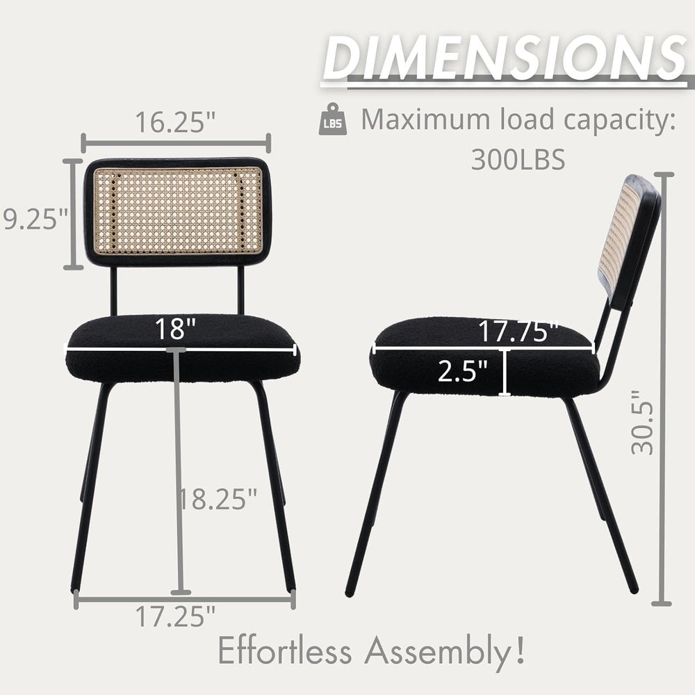 Hyfirm Black Rattan Modern Dining Chairs Set of 4, Armless Side Chairs with M...
