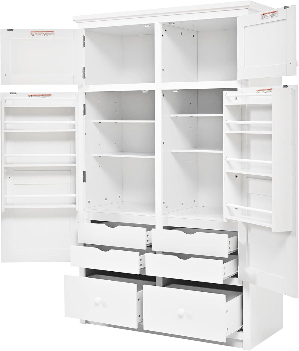 74.8" Tall Kitchen Pantry Cabinet with 4 Doors 6 Drawers 4 Pull-Out Tray...