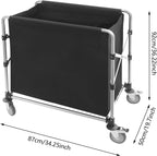 Commercial Laundry Cart with Wheels,Folding Laundry Hamper Cart,Heavy Duty Rolling Laundry Basket with Large Capacity,Laundry Sorter Trolley for Home Hotel Apartment (Black, 34.25 * 19.7 * 36.22in)