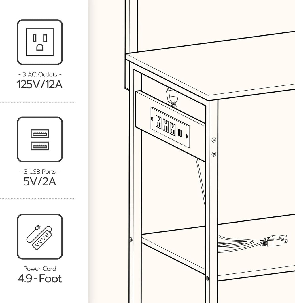 HOOBRO Bakers Rack with Power Outlet and LED Light, 6-Tier Microwave Stand with Wire Baskets, Coffee Bar Station, Kitchen Utility Storage Shelf with 4 Hooks, Rustic Brown and Black BF64UDHB01