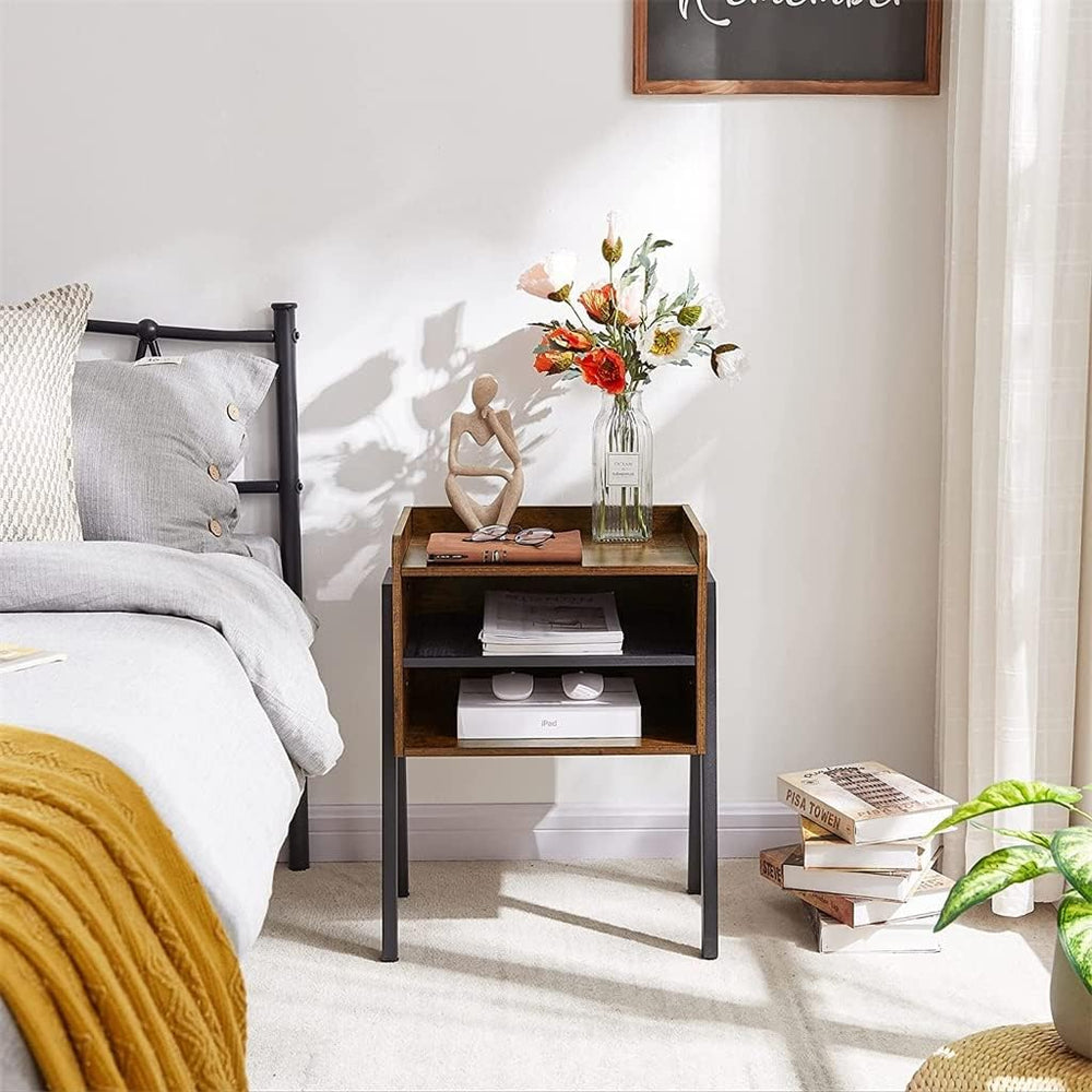 Bedside Table Furniture with 2 Tiers Open Storage Compartment for Bedroom Liv...