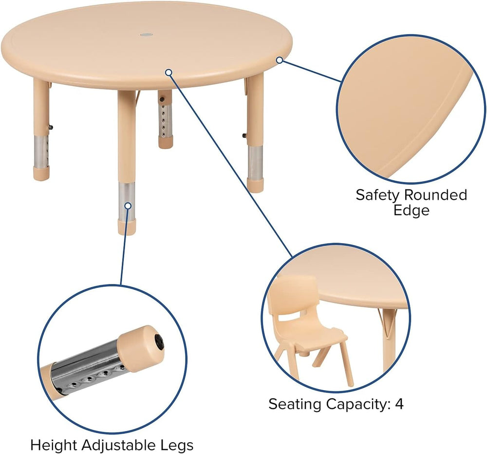 Flash Furniture 33 in Plastic Round Activity Table with 4 Chairs, Natural | H...