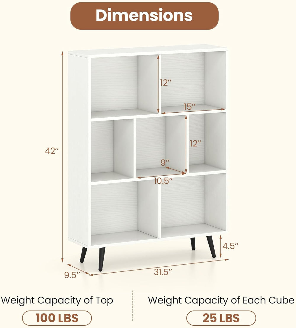 Giantex 7-Cube Bookcase, 3-Tier Modern Bookshelf with 4 Metal Legs, 31.5&quot...