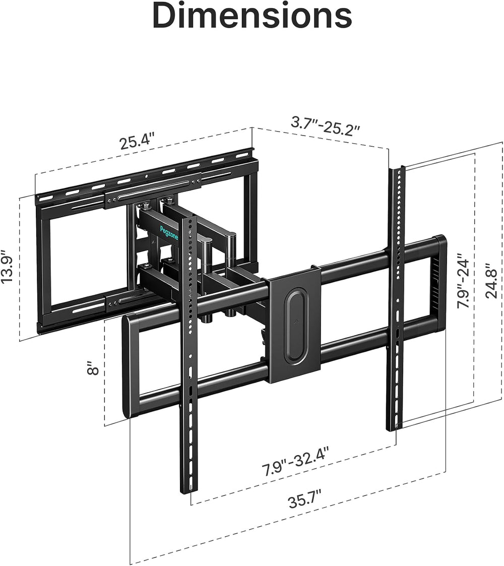 Pegzone Full Motion TV Wall Mount for 43-100 Inch TVs up to 176lbs, 25.2&quot...