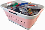 SAMMART 42L (11 gallon) Collapsible Plastic Laundry Basket - Foldable Pop Up Storage Container/Organizer - Space Saving Hamper/Basket (Grey/Quartz Pink)