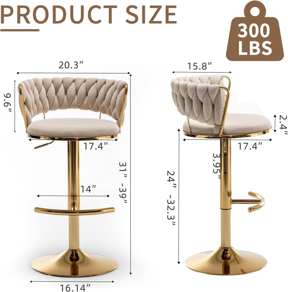 Gold Bar Stools Set of 3, Counter Stools for Kitchen Island (Beige) | Adjusta...