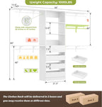 Aheaplus Closet System with Drawers, Wood Closet Organizer System with 4 Hanging Rods & Top Shelves, Walk-in Closets Organizer Wardrobe Clothes Rack System, Cut Fits Spaces 4-9FT. Wide, White