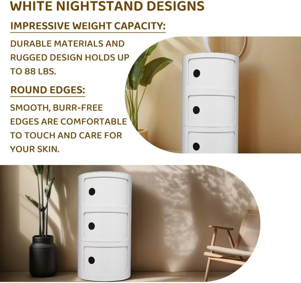 3 Tier Round with Storage, Modern Style Side Table, Multifunctional End Table...