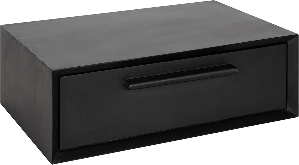 Kate and Laurel McCutcheon Floating Wood Storage Shelf, 18 x 12 x 6, Black, Decorative Transitional Floating Bedroom Nightstand with a Concealed Cubby Compartment