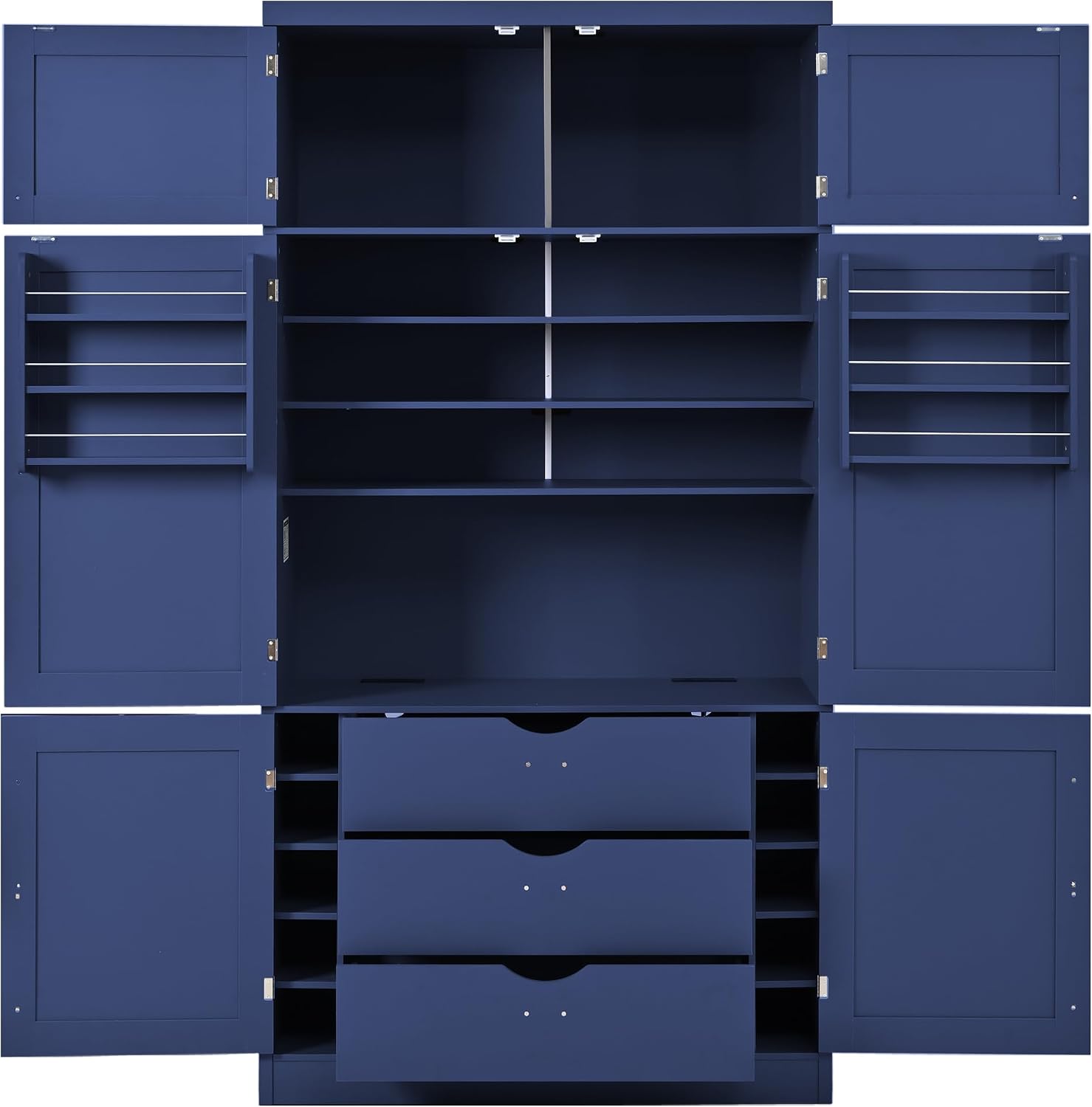 80.1'' Tall Freestanding Kitchen Pantry,Large Shake Style Storage Cabinet Cupboard with 2 Power Outlets,Adjustable Shelves and Door Shelves,for Dining Room (Blue/Power)